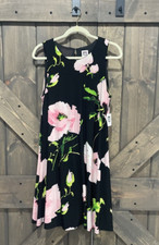 Anne Klein A Line Swing Dress 12 Black Pink Floral Stretch Career Church New