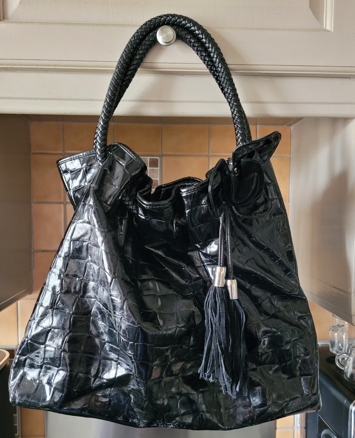 Jack and Celine black croc effect large shoulder bag - excellent used condition