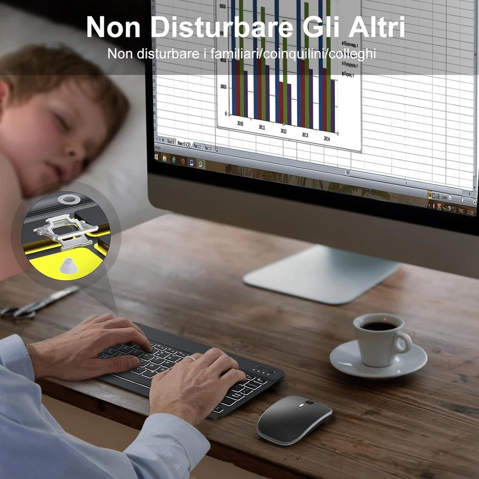 Set Combo Tastatur Maus Bluetooth Für IPAD Mini Pro Air IPHONE Apple Dünn PC - Bild 4 von 4