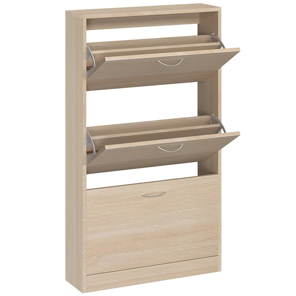 Scarpiera 3 Ante Ripiani Doppia Profondità con Maniglia Colore Olmo 63x24x115cm - Immagine 4 di 4