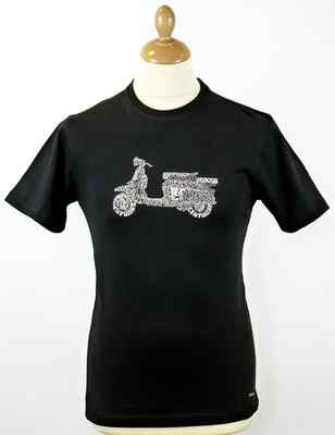 SALE! LAMBRETTA MOD RETRO JONI JAMES SCOOTER WORD ART T-SHIRT BLACK Small  -K42 UK