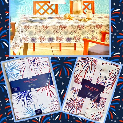 Nautica July 4th FIREWORKS Patriotic Tablecloth & Napkins 4 SIZES AVAILABLE -NWT
