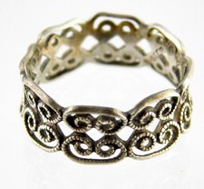 Vintage Sterling Silver Band Ring Filigree Spiral Swirls 925 Size 6