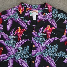 Paradise Found Hawaiian Shirt 2XL Black Purple Parrots Tom Selleck Magnum PI