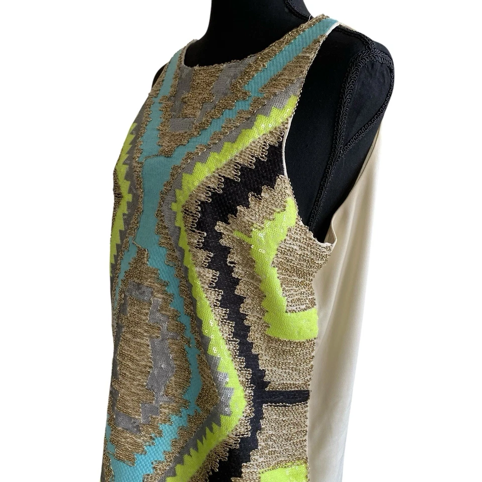 Mini Vestido Vintage Inglés Rosa L Abstracto Geométrico Lentejuelas Fiesta Mod Retro Foto 3 de 4