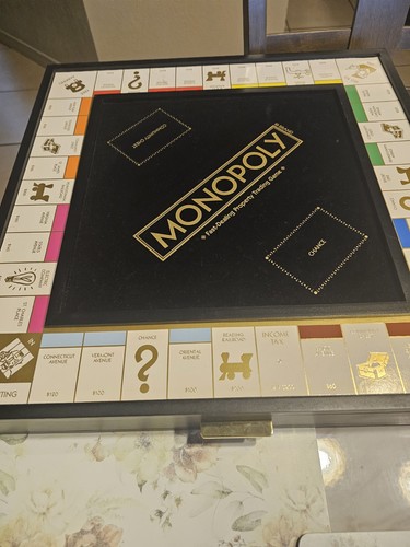 Black Wooden Monopoly Deluxe Edition Board Game - OPEN BOX See Pictures! As Is!