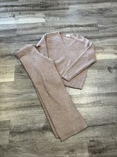 Softies Womens Size S Marshmallow V-Neck Lounge Set Ultra Soft Tan Wide Leg
