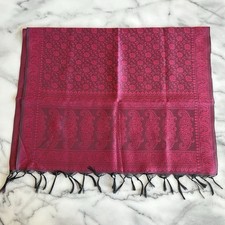 Vtg Paisley 100 Silk Scarf Wrap Tasseled Rectangle 67  /22  Dark Pink Magenta