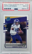 Justin Jefferson 2020 Panini Donruss Optic #163 Rated Rookie PSA 10 RC Card. rookie card picture