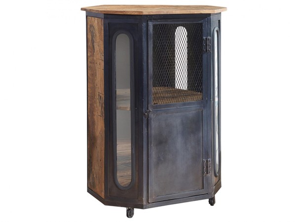 Ausgefallene Industrial Vitrine Holz Mango Massiv Natur Regal Vitrinenschrank-image