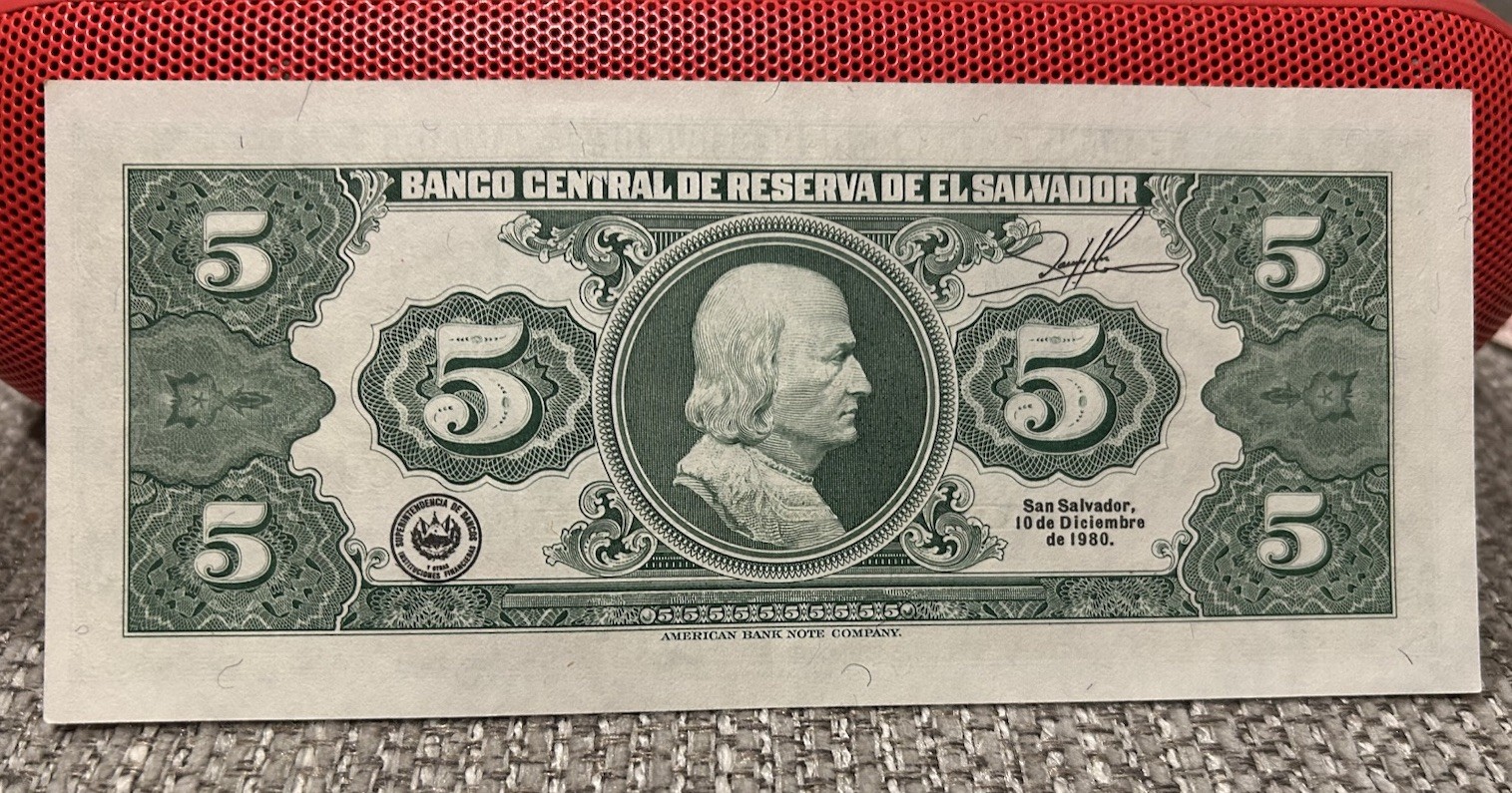 2 El Salvador 5 Colones 1980 Consecutive UNC
