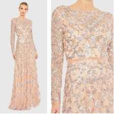 NWT Mac Duggal 5496 Embellished Illusion High Neck Long Sleeve A Line Gown 14