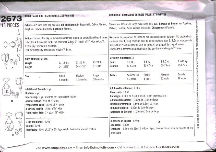 2673 Vintage Simplicity Sewing Pattern Infant Accessories Baby Gifts Bib Bonnet - Image 2 of 2