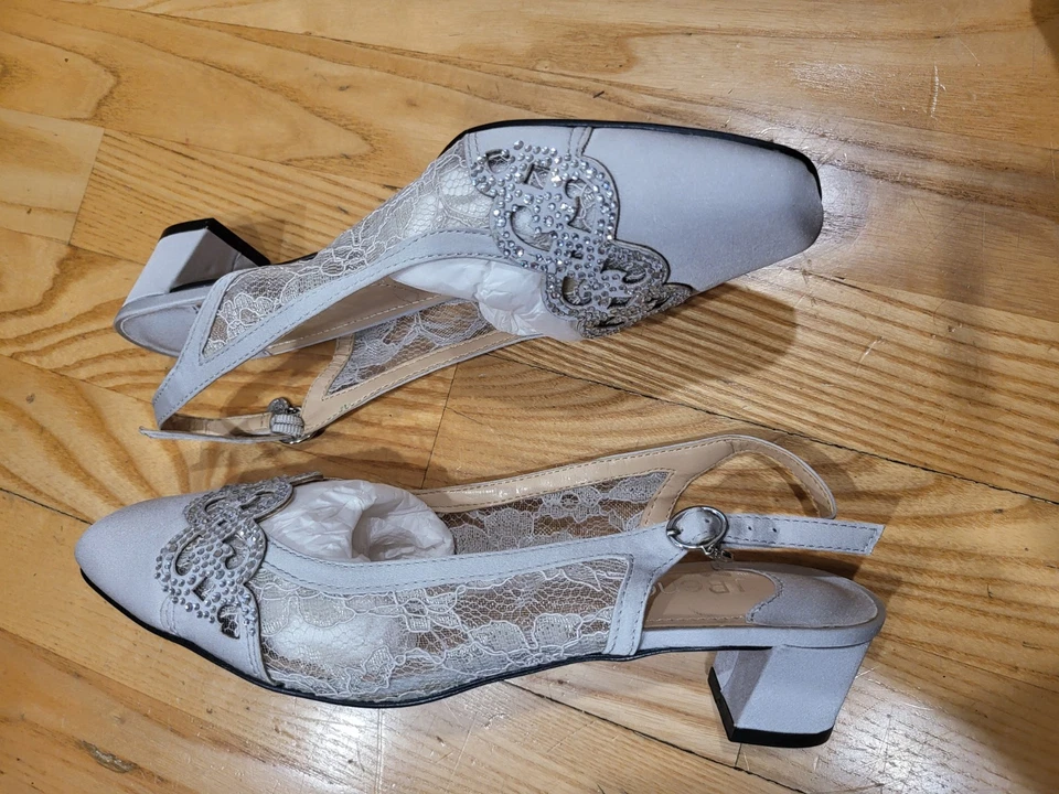 Zapatos de salón para mujer J. Renee Falece de encaje/satén gris acero 8,5 M tacón bloque Foto 4 de 4