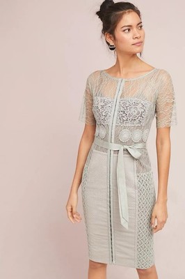 Byron Lars Carissima Lace Sheath Dress Gray 2 P Petite Luxury NWT $258