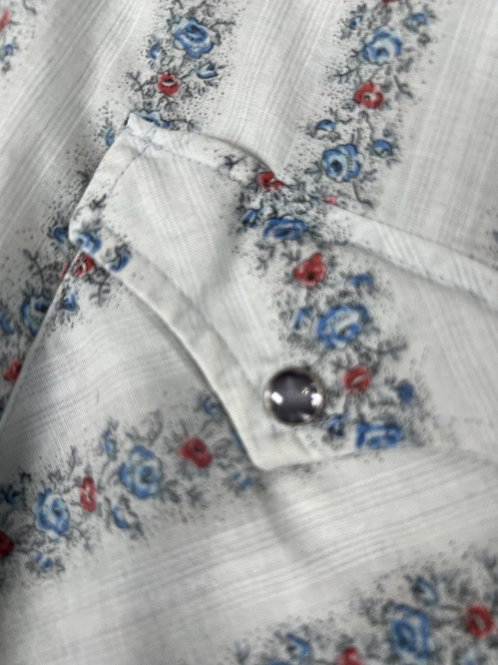 De colección Wrangler Perla Snap Para Hombres 15-33 Floral Colas Largas Aguja Única Años 70’s Foto 4 de 4