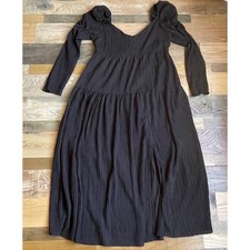 ASTR The Label Black Textured Puff Sleeve Tiered Midi Dress Women's L