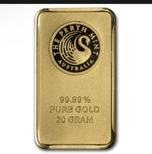 The Perth Mint Gold Bar 20g In Assay.999 Fine Pure Gold Bullion 4976.56 per troy oz