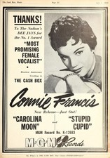 CONNIE FRANCIS - 1958 Singer Music Ad - 5 x 7 inch Photo