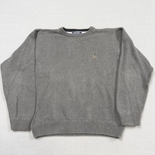 Tommy Hilfiger Sweater Mens XL Gray Cotton Crewneck Knit Pullover Crest Logo