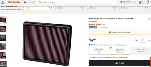 K&N 33-2448 Lifetime High Flow Air Filter for 2009-2017 Hyundai/Kia SEALED NEW