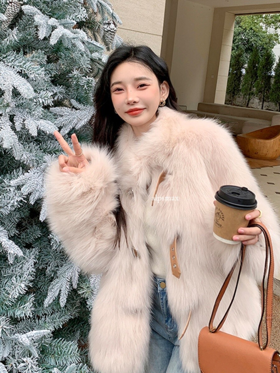 Fox Fur Buckle Fur Coat Womens Winter Plush Jacket Korean Style