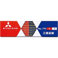 Uni-ball Vermilion Red Prussian Blue Wooden Pencils Pack of 12 Hexagonal Body