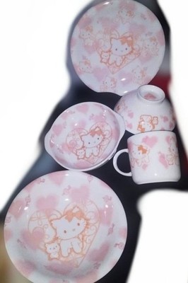 Charmmy Kitty White × Pink Ceramic Tableware 5Piece Mug Cup Set, Hello Kitty