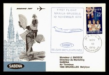 DR WHO 1970 PHILIPPINES FIRST FLIGHT SABENA MANILA TO BRUSSELS BELGIUM w29519