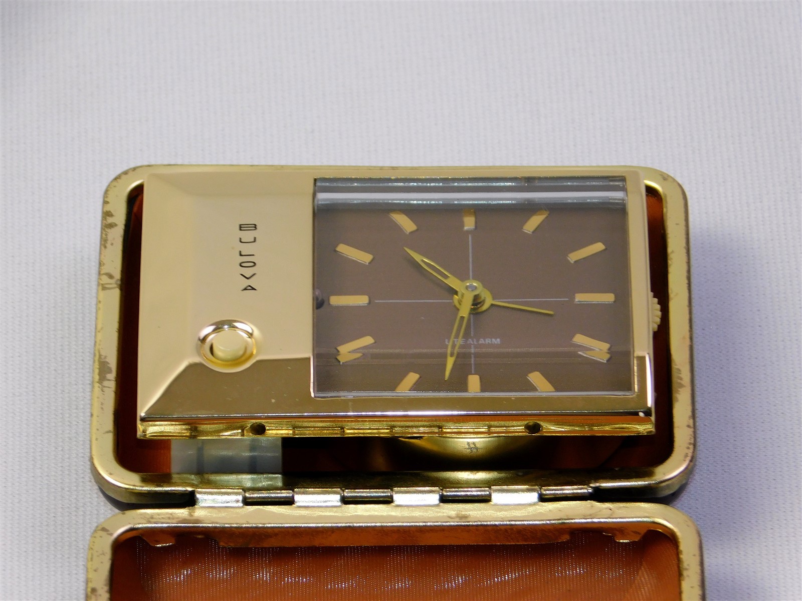Vintage Bulova Japan Alarm Wind Up Table Desk Travel Watch C