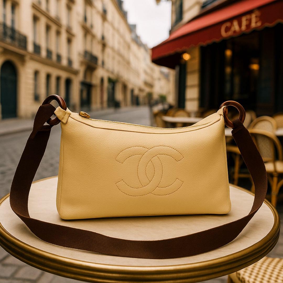 Chanel Coco Mark Shoulder Bag Beige Grain Leather Used From Japan