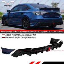 For 2025-26 Honda Civic Sedan Yofer LED Rear Diffuser + Blue Lagoon Corner Spats