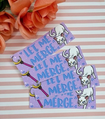 Let Me Merge Anime Cat Vinyl Sticker Decal Waterproof Purple Bumper Sticker 