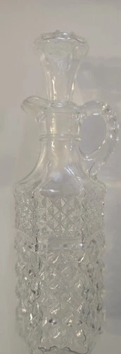 VTG Anchor Hocking Wexford Glass Oil Vinegar Cruet Decanter Clear Diamond Design