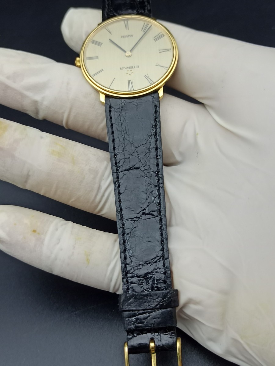 ICONIC ETERNA GENEVE QUARTZ WATCH SWISS MADE 70s GOLDEN DIAL RARE