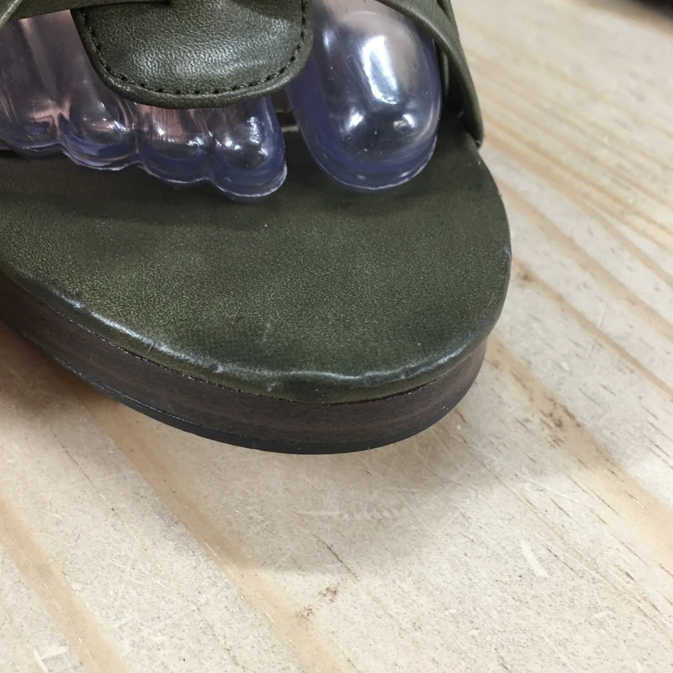 Tacones para casa de muñecas para mujer 8,5 tiras verdes tejidos informales punta abierta hebilla aguja Foto 4 de 4