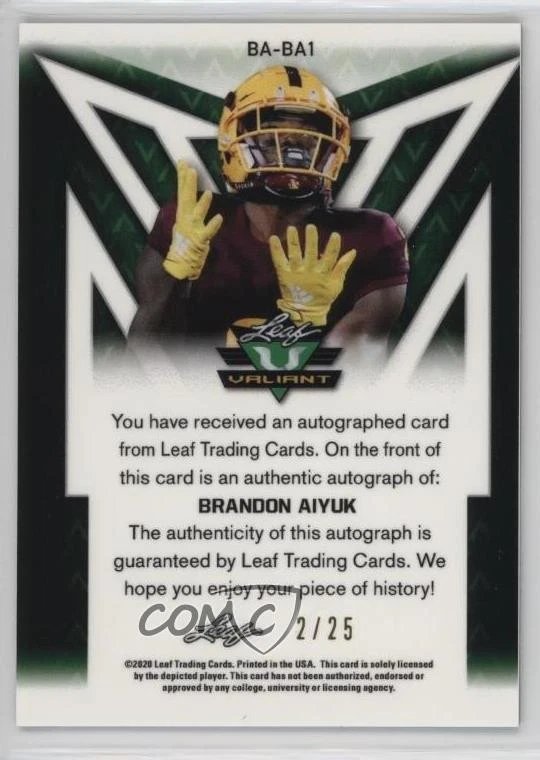 2020 Leaf Valiant Blue /25 Brandon Aiyuk #BA-BA1 Rookie Auto RC - Image 2 of 2