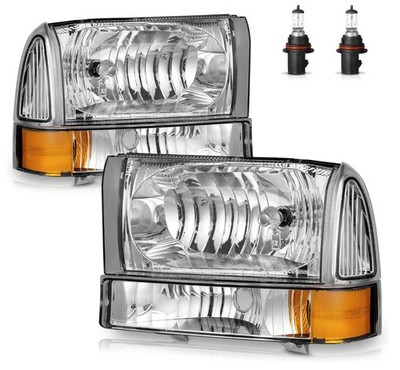 Headlights W/Bulbs for 99-04 Ford F250 F350 F550/00-04 Ford Excursion Super Duty