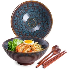 Ceramic Japanese Ramen Bowl Set, 2 Sets Asian Pho Udon Soup Noodle Bowls with