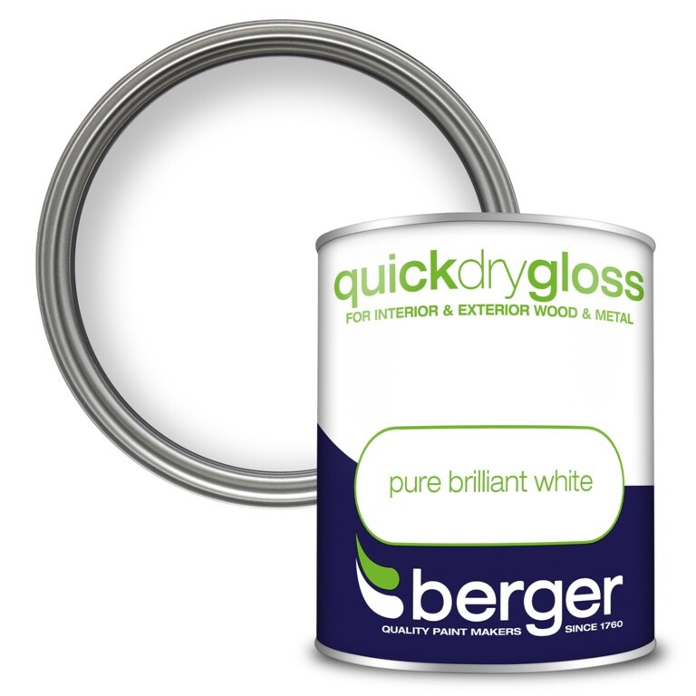 Berger Wood Metal Interior Exterior Quick Dry Gloss Paint 750ml- Brilliant White