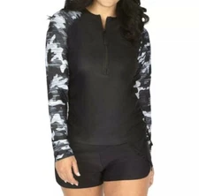 Free Country Women's Black & Gray Camo UPF 50 Long Sleeve 1/2 Zip Sun Shirt New