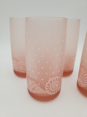 Set Of 4 Vintage Frosted Peach Pink Tumblers With Shell And Dot Design EUC  | eBay