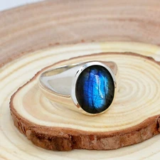 Labradorite Oval Cut 925 Sterling Silver Handmade Men's Ring Jewelry