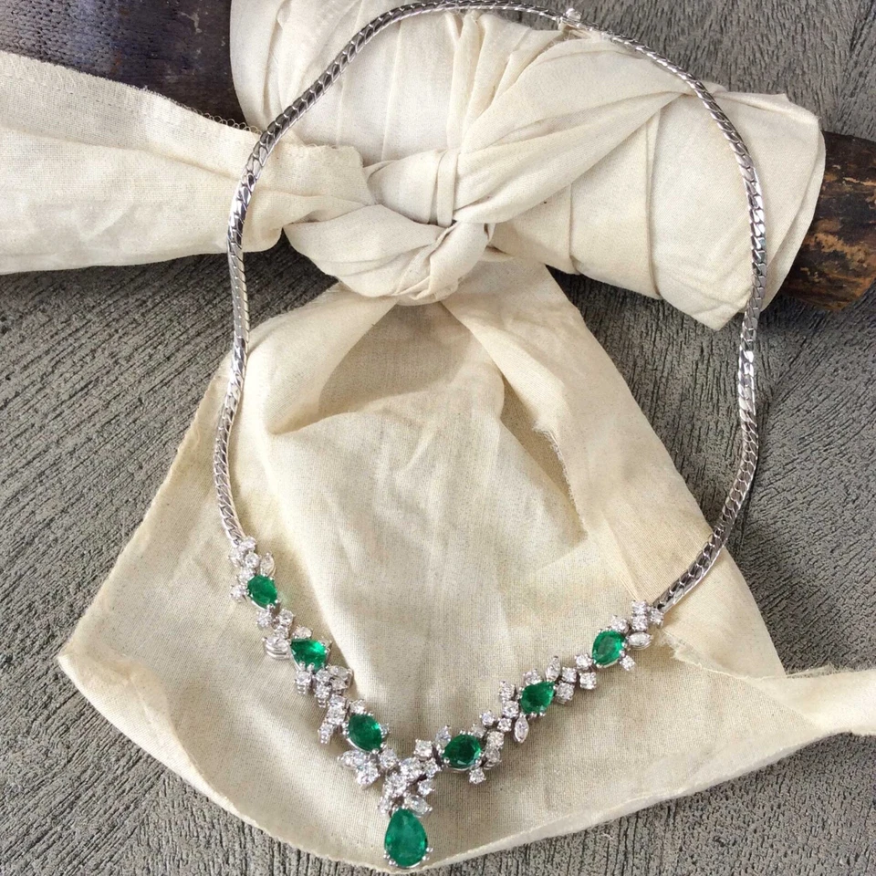 Set Collier Armband 750/18k Weißgold Smaragd 11,7ct Diamant 5,84ct Brillant#1882 - Bild 2 von 4