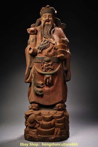China old wood painted carved Taoism 3 Longevity God Fu Lu Shou Life Statue set - Picture 5 of 14