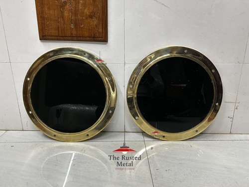 Vintage Nautical Brass Round Porthole | Black Glass Coastal Home Decor Set of 3 - Picture 10 of 10