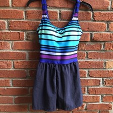 Vintage Cazimi Bathing Suit One Piece With Shorts Stripe Modest Size 8