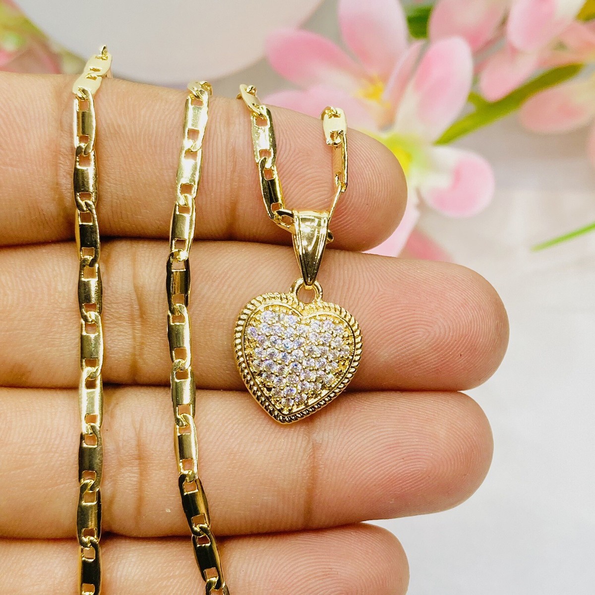 14k Gold Plated Tiny Heart Necklace Heart Pendant Chain 20 in Corazon  pendant