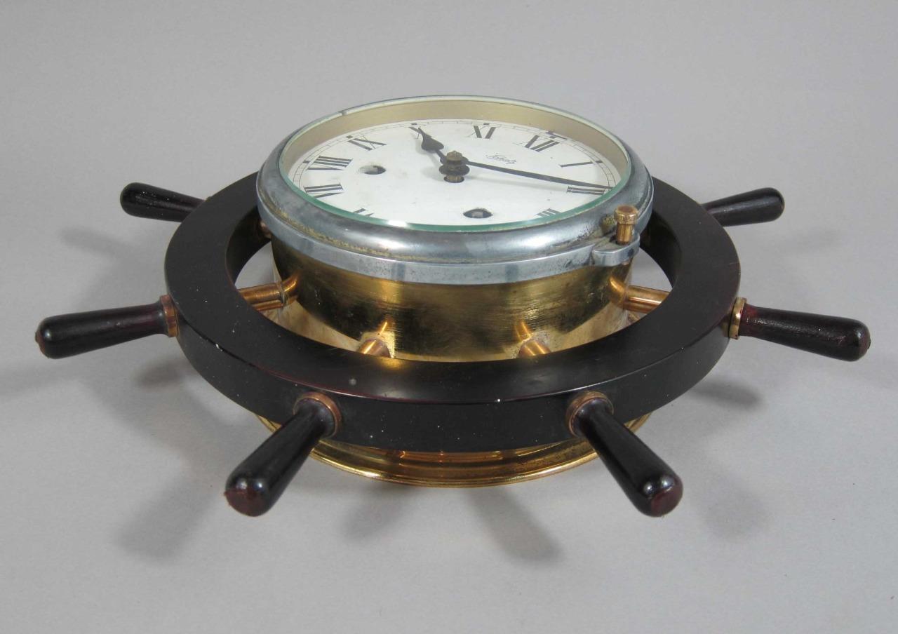 SCHATZ SHIPS BELLS BRASS BULKHEAD CLOCK ship boat yacht STRIKES SHIPS