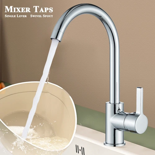 Kitchen Sink Mixer Taps Swivel Spout Single Lever Tap Mono Modern Chrome Faucet